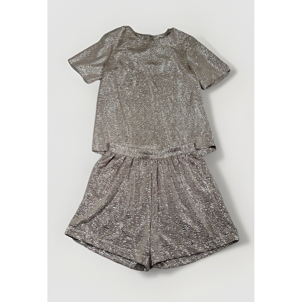 Monteau Los Angeles Shiny Bling Sequins Sequined Top & Shorts Shirt Womens Large